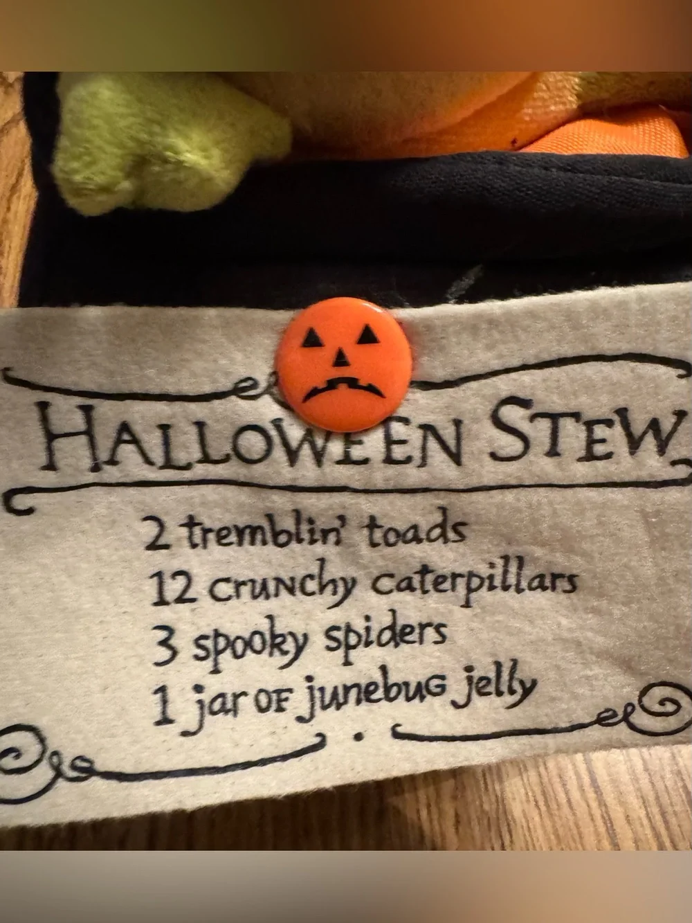 Halloween decoration two plush toads black cauldron musical hallmark